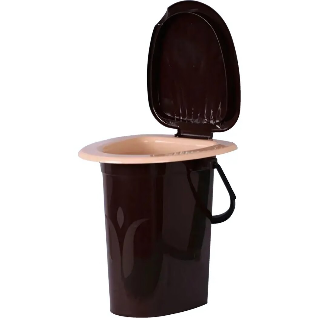 Ведро-туалет дачное с крышкой пластик шоколадный металлическая ручка овальная форма