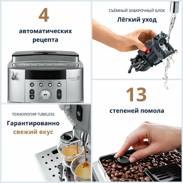 Кофемашина DeLonghi ECAM250.31. SB, автоматическая, 15 бар, капучинатор, серебристо-чёрная — фото 1