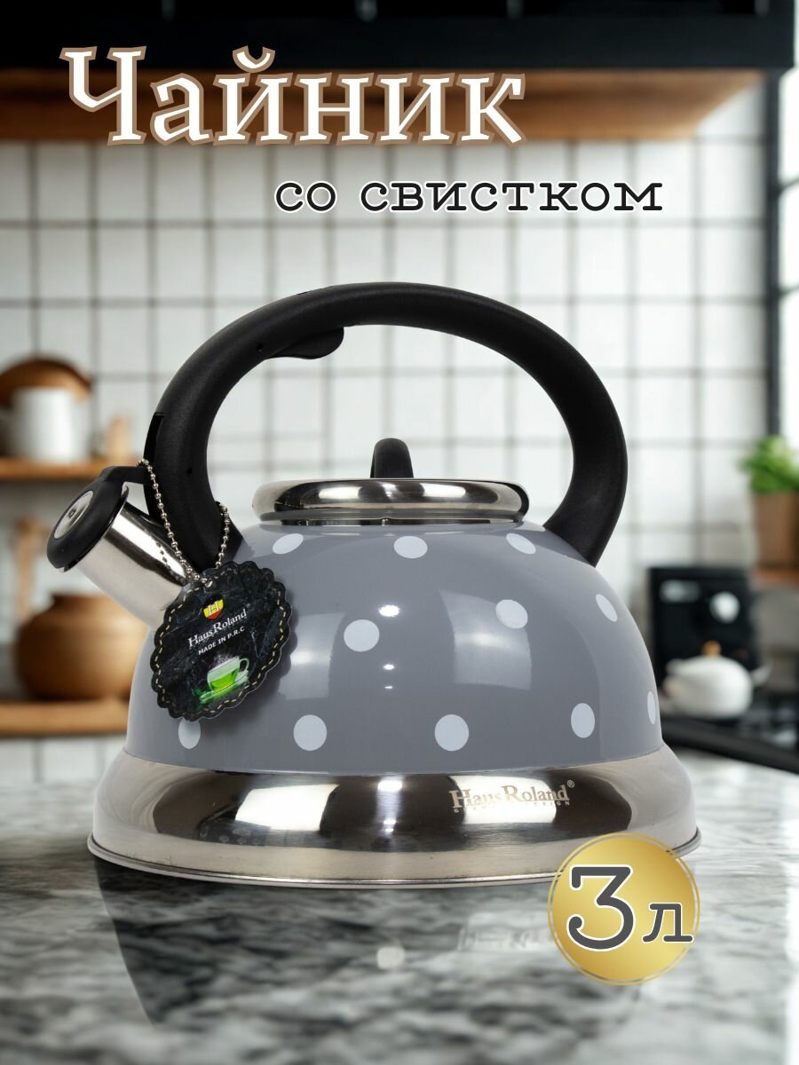 Чайник HausRoland, нержавеющая сталь, алюминий, со свистком, 3 л
