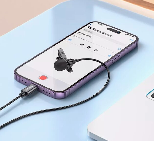 Микрофон петличка проводной Borofone BFK11 для iPhone Lightning черный — фото 1