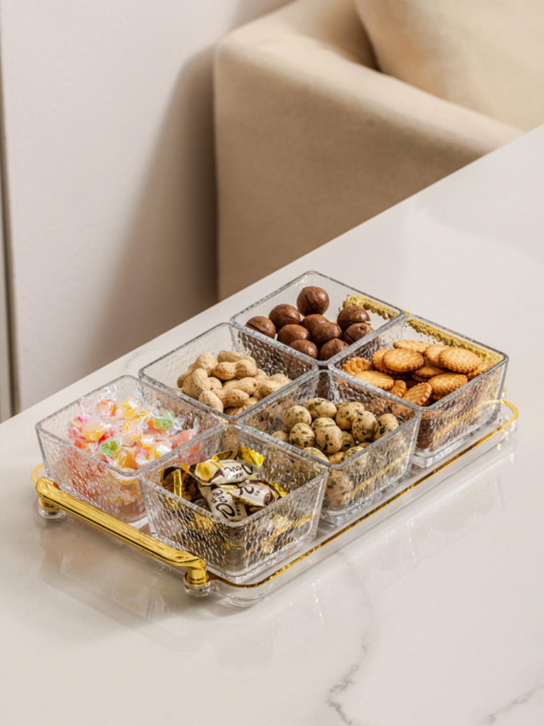 Менажница акриловая с крышкой и подставкой из акрила для сухофруктов, орехов и сладостей 6 шт — фото 1