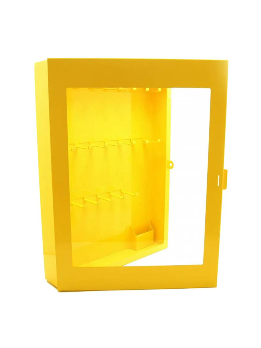 Станция замковая стальная на 60 замков, сталь 1.5 мм, 400х560х80 мм, 20 крюков внутри, 1 карман для бирок, цвет желтый
