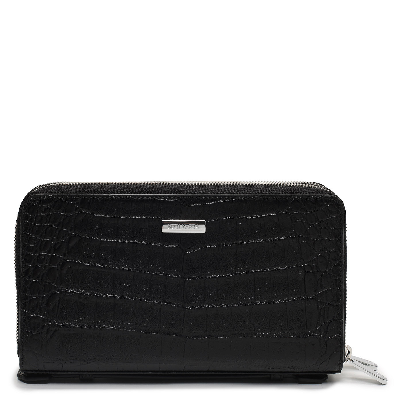 Сумка барсетка Neri Karra, фактура под рептилию, гладкая, черный