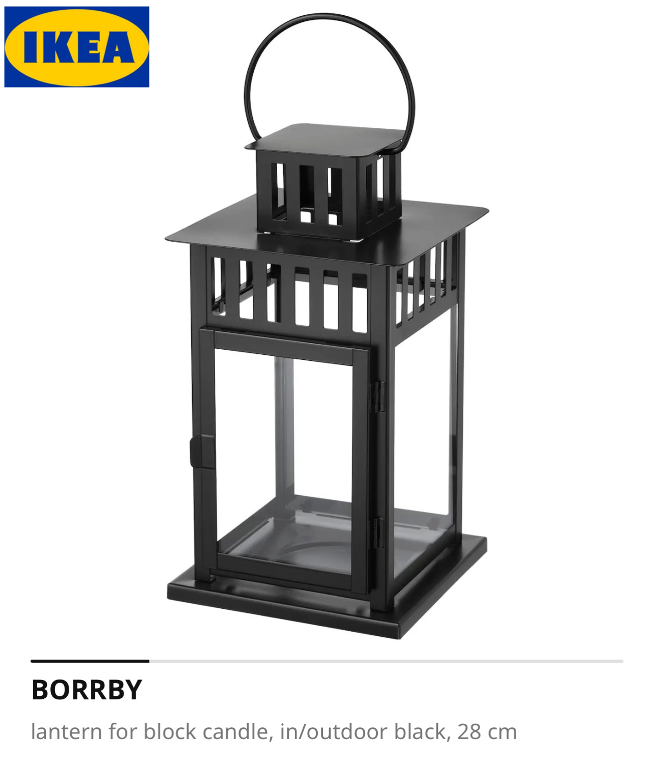 Фонарь BORRBY IKEA для формовой свечи для использования в помещении и на улице черный высота 28 см