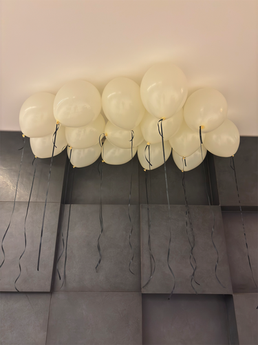 Изображение товара Воздушные шары под потолок, шарики под потолком 15 шт Pinterest айвори с черными лентами