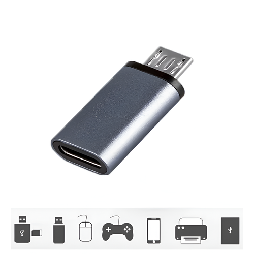 Переходник Type-C на Micro USB G-05 серый, адаптер переходник Type-C гнездо Female (F) / Micro USB штекер Male (M)
