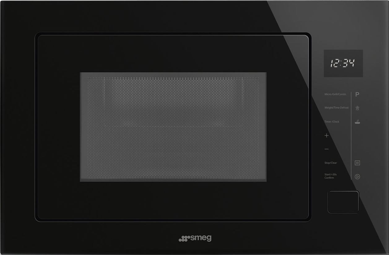 Встраиваемая микроволновая печь Smeg FMI025B3, дисплей LED, гриль, 25 л, высота 38,8 см