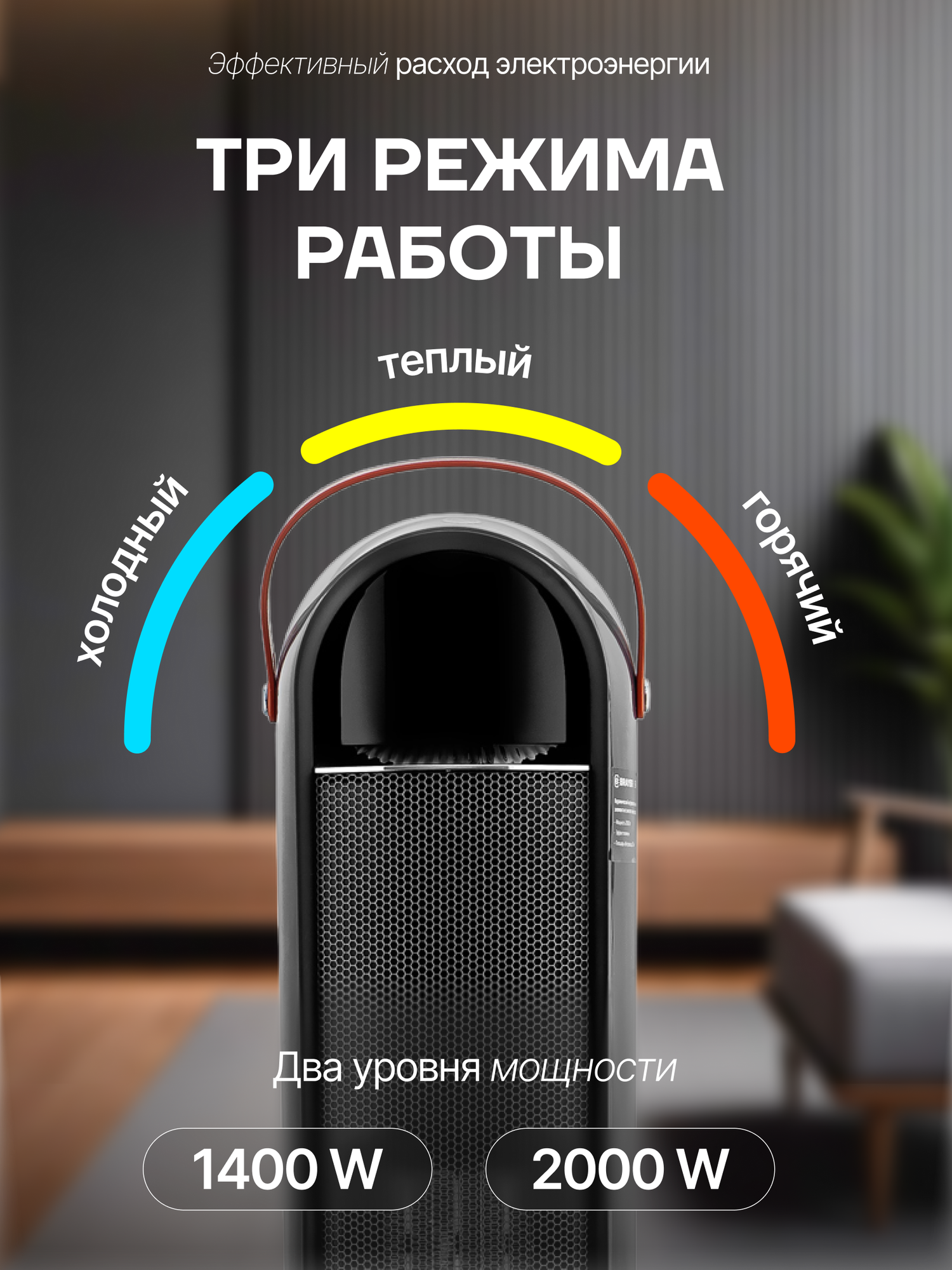 Тепловентилятор BR4862 BRAYER, керамический элемент, пульт ДУ, LED-дисплей, 3 режима, 2 уровня мощности — фото 1