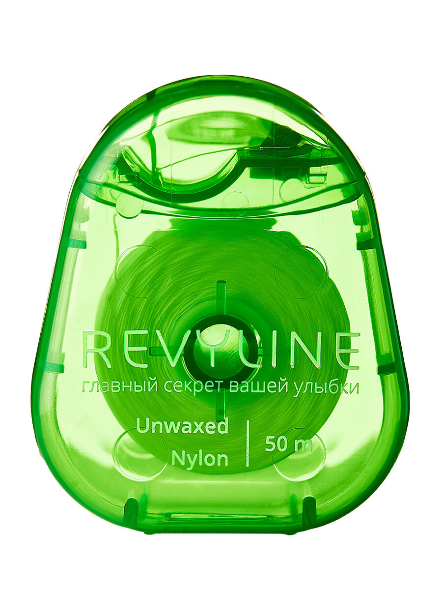 Картинки Зубная нить Revyline невощеная 50 м, для зубов и брекетов, для межзубных промежутков, с мятой, флосс