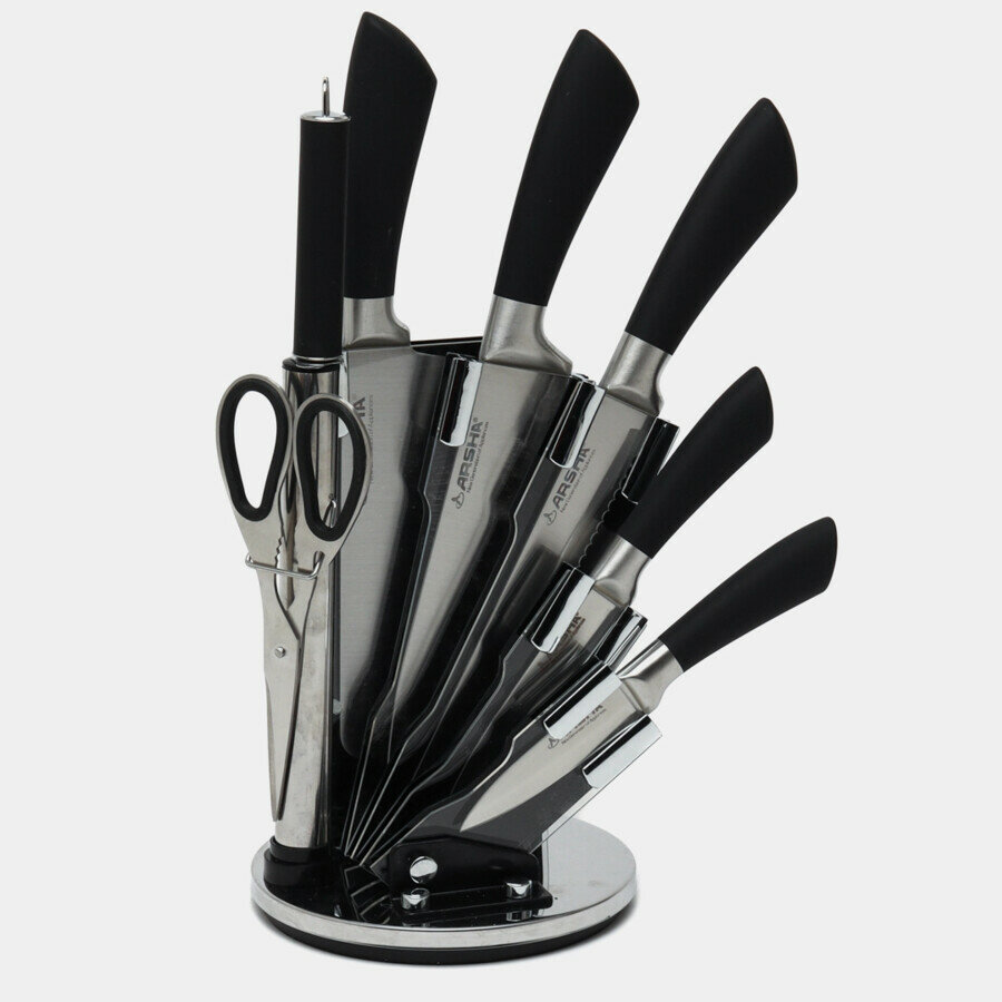 Набор ножей Arshia 8 в 1, в наборе с ножницами и овощечисткой, нержавеющая сталь, с подставкой