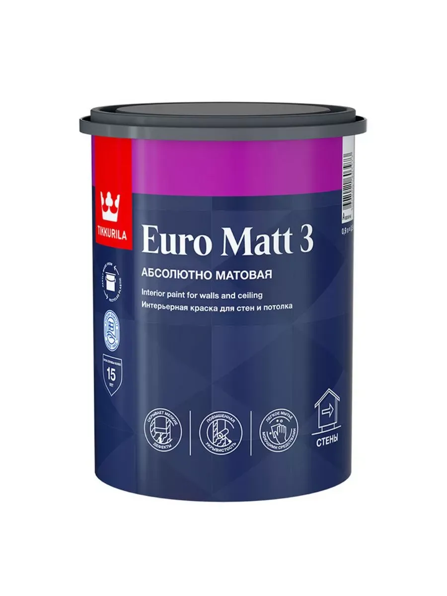Euro Matt 3 глубокоматовая интерьерная краска для стен и потолка на водной основе