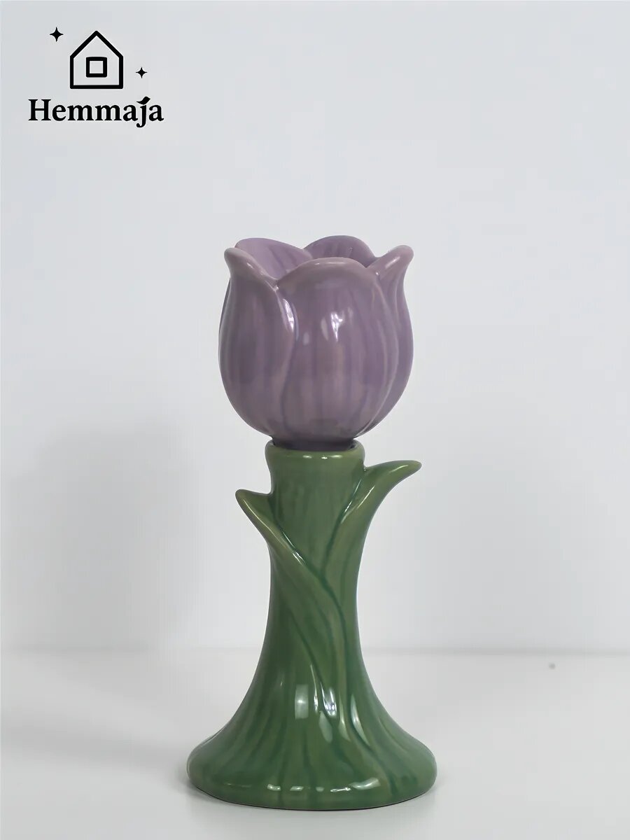 Подсвечник керамический Тюльпан сиреневый 15 см