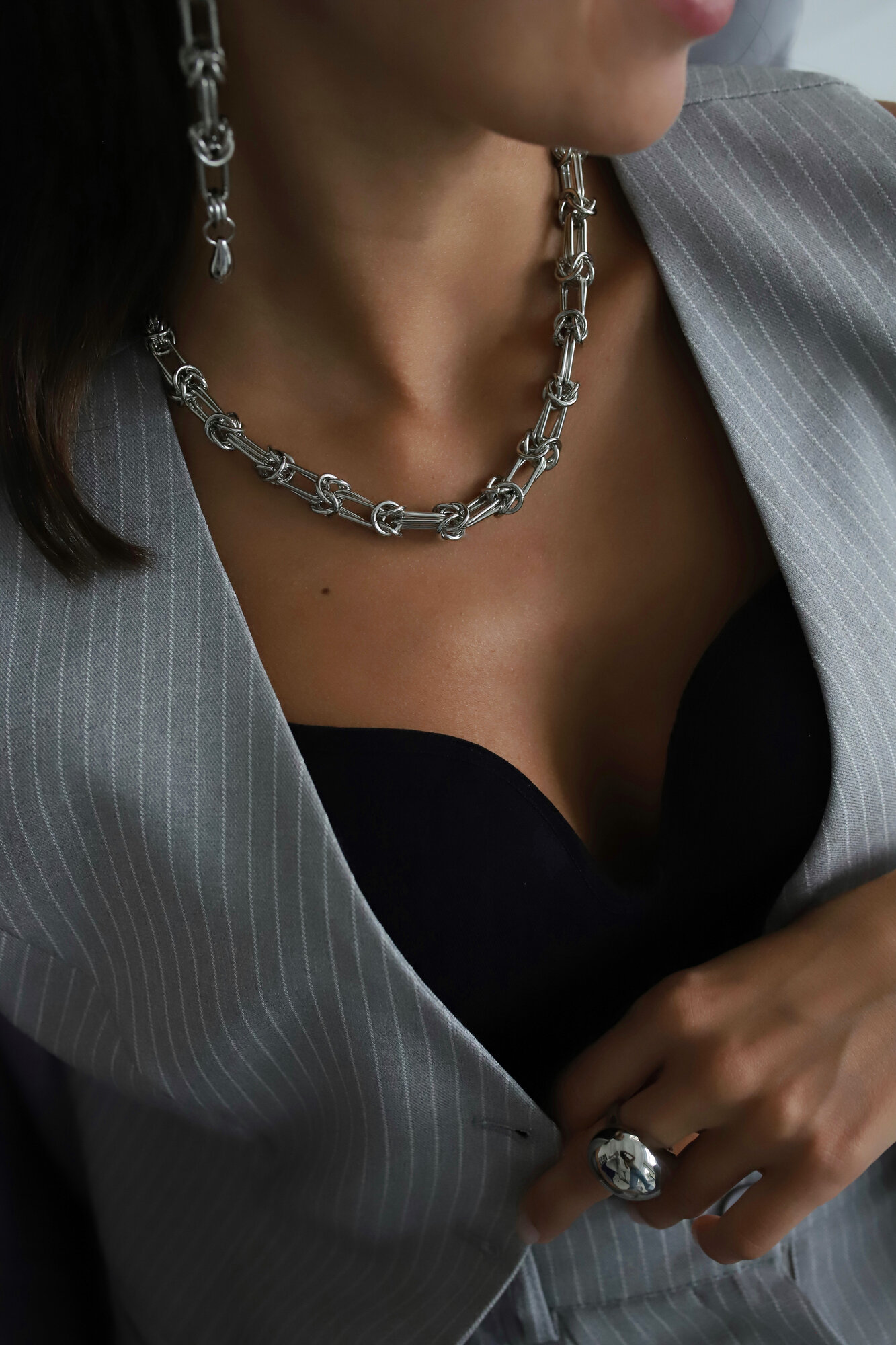 Колье Hitrospletenia, длина 44 см, серебристый