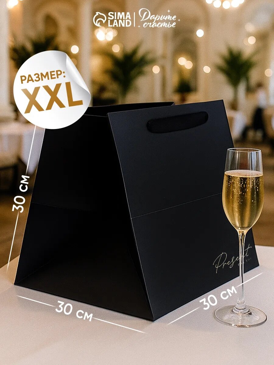 Подарочный пакет квадратный «Present» черный 30 × 30 × 30 см для упаковки подарка