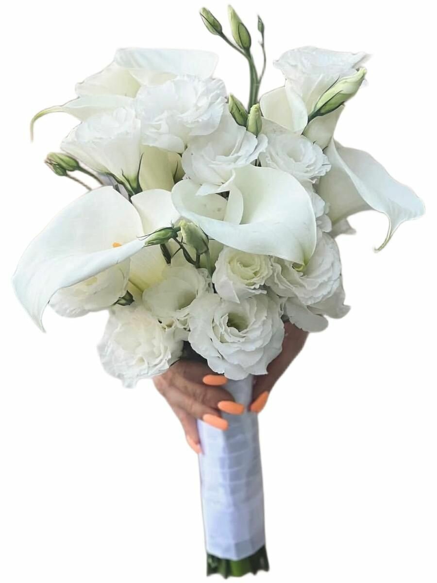 Свадебный букет "Anemon" каллы белые 30 см упаковка под ленту 15 цветов