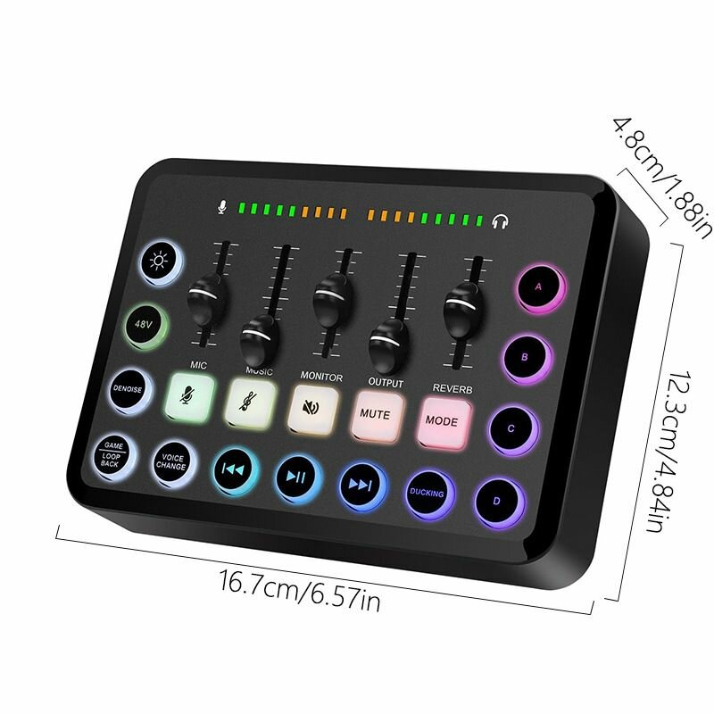 Микшерный пульт (звуковая карта) Fifine AmpliGame F11 4 канала RGB подсветка XLR разъем черный