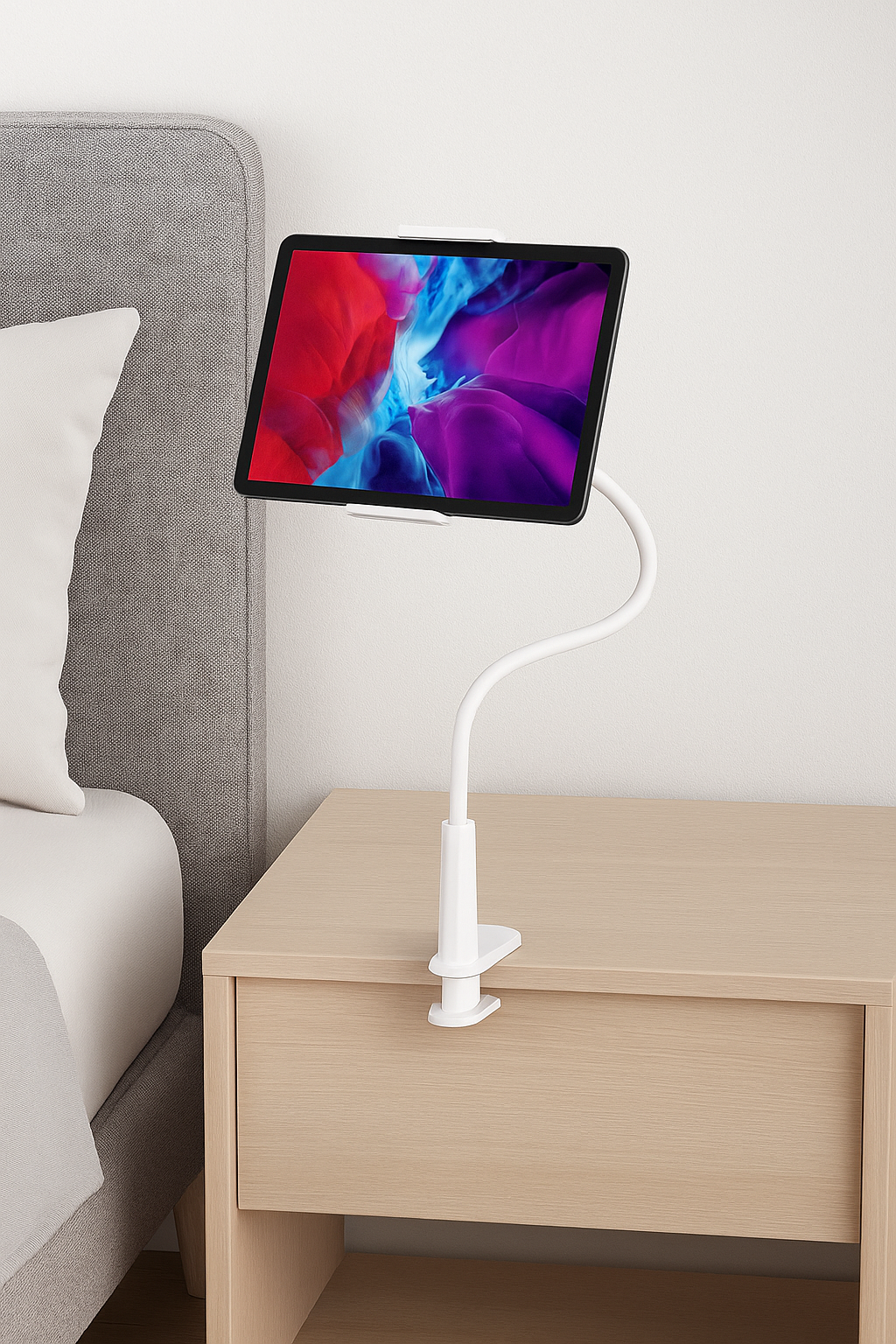 Гибкий настольный держатель для телефона и планшета - KAKUSIGA, вращающийся на 360°, прочный алюминий, белый цвет