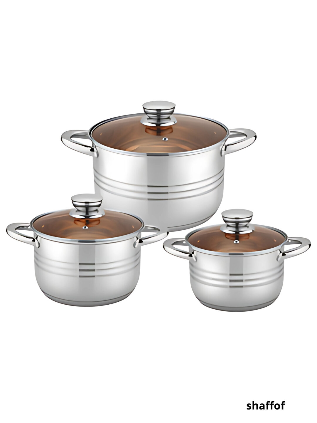 HausRoland набор кастрюль из нержавеющей стали, 3 предмета, с прочными стеклянными крышками - Прозрачный