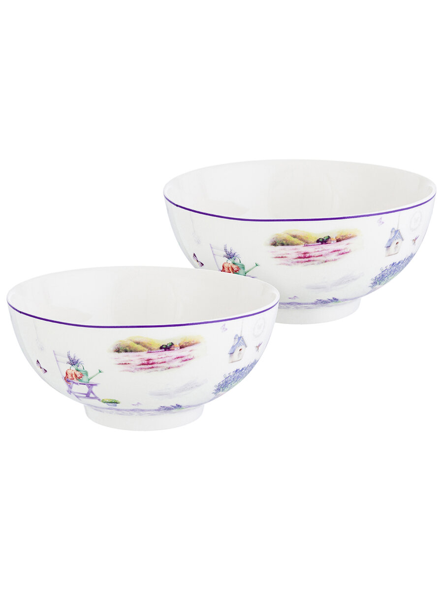 Набор 2 салатников 600 мл 15х15х7 см Elan Gallery Лаванда, фарфор — фото 1