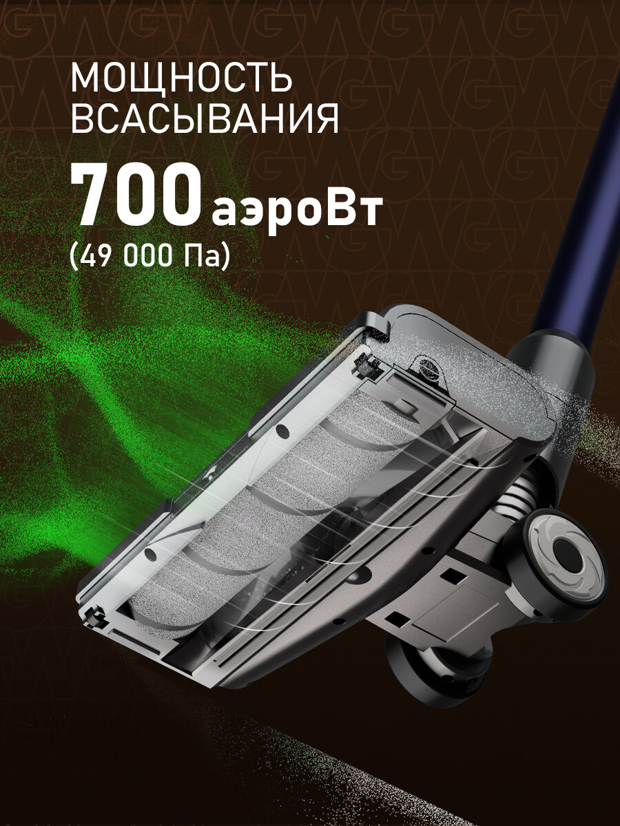 Вертикальный беспроводной пылесос Weissgauff V12 BLDC 500 Marine Turbo, Инверторный двигатель, Мощность всасывания 700 аВт — фото 1
