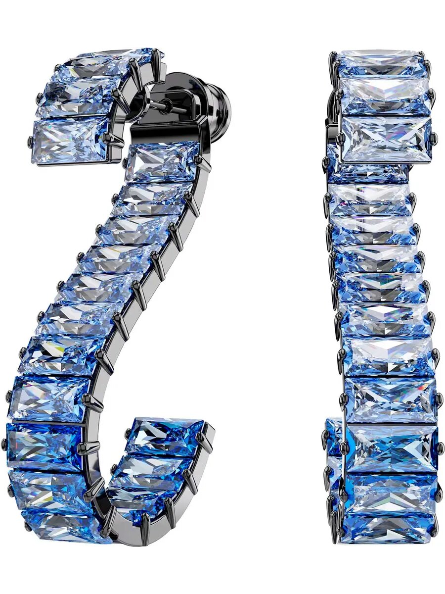 Серьги с подвесками SWAROVSKI, кристаллы Swarovski, размер 35 мм, серебряный, голубой