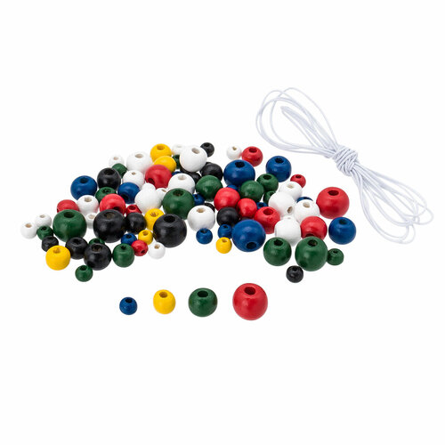 Бусины для рукоделия деревянные со шнуром набор Голубой микс, 6,8,10,12мм, 90 шт, Astra &Craft (160815)