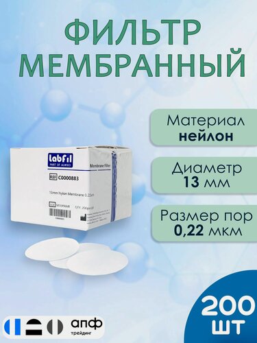 Изображение товара Фильтр лабораторный мембранный нейлоновый (Nylon), диаметр 13 мм, размер пор 0,22 мкм, 200 шт./уп, ALWSCI, С0000883