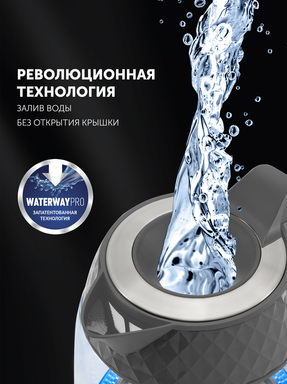 Электрочайник Polaris PWK 1809CGL, металл/стекло, 2200 Вт, графитовый — фото 1