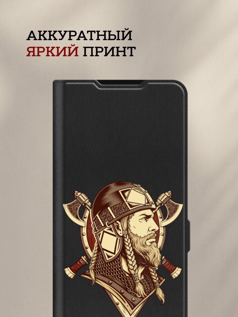 Чехол-книжка на Realme Note 60/Note 60X / Реалми Нот 60/Нот 60Х с принтом Воин с топорами, черный — фото 1