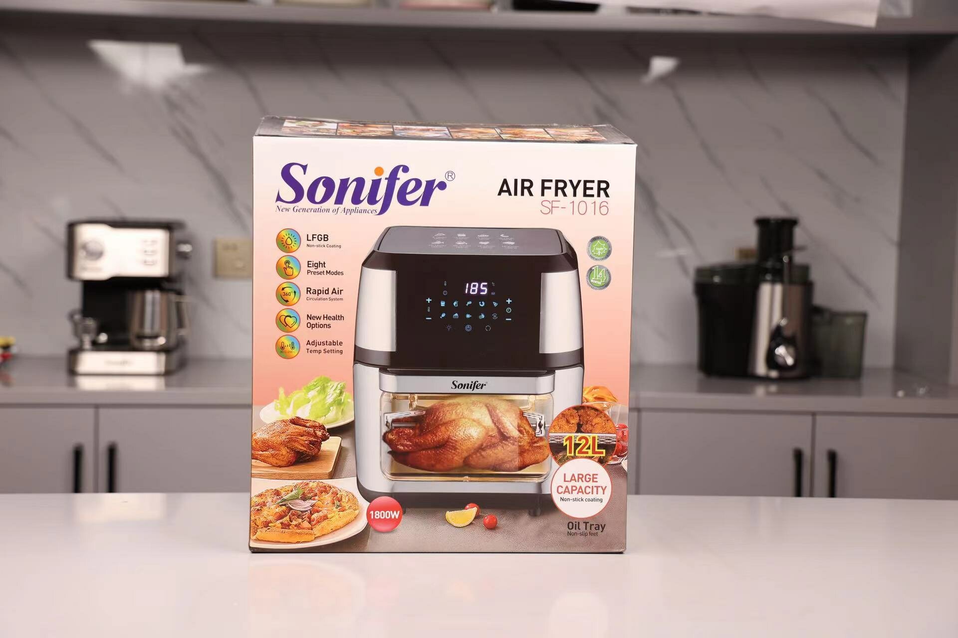 Sonifer SF‑1016 многофункциональная аэрогриль/air fryer — 12 л, мощность 1800 Вт, сенсорное управление с LED‑дисплеем