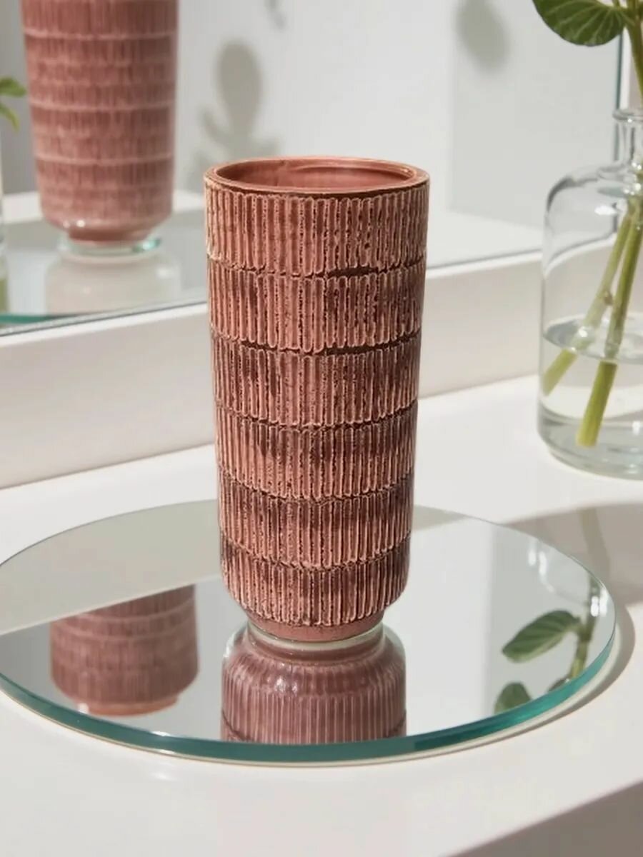 Ваза керамическая, 9*9*20см, настольное размещение, цвет розовый — фото 1