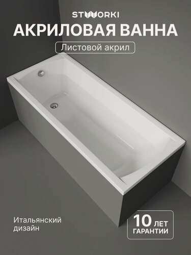 Изображение товара Акриловая ванна STWORKI Эстерсунд 165x70, с каркасом, пристенная, белая, глянцевая, прямоугольная