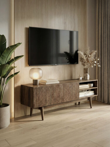 Изображение товара Тумба напольная под телевизор Стилика Фрея, тумбочка для тв на ножках, длина 135 см, коричневый