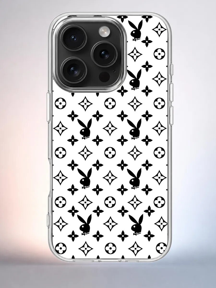 Чехол iPhone 15 Pro плейбой монограмма силиконовый