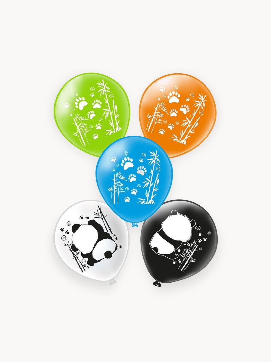 Шарики воздушные для праздника "С Днем Рождения!" с рисунком Панда 10 шт