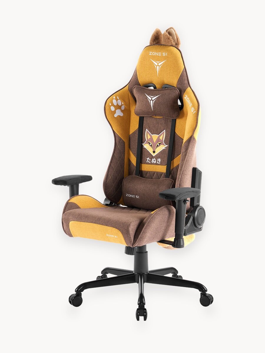 Игровое кресло компьютерное ZONE 51 TANUKI коричневый/оранжевый, текстиль