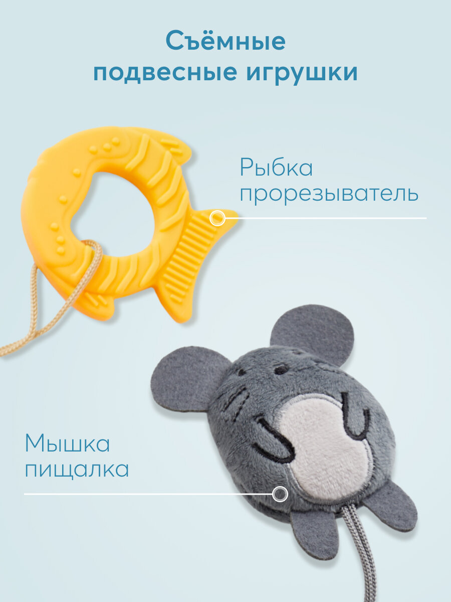330718, Развивающая игрушка шуршалка Happy Baby котик для девочек и мальчиков, грызунок прорезыватель, с пищалкой, серый — фото 1