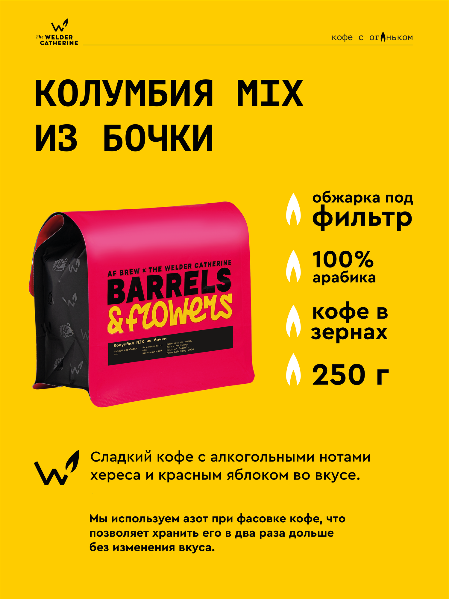 Кофе в зернах Сварщица Екатерина "Колумбия MIX из бочки под фильтр" - 250 г