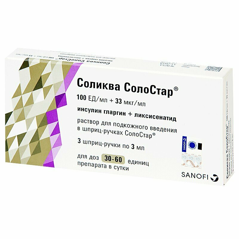 Соликва Солостар Р-Р П/Кож. введ.100Ед/Мл+33Мкг/Мл Картр. в Шпр.-Ручк.3Мл №3