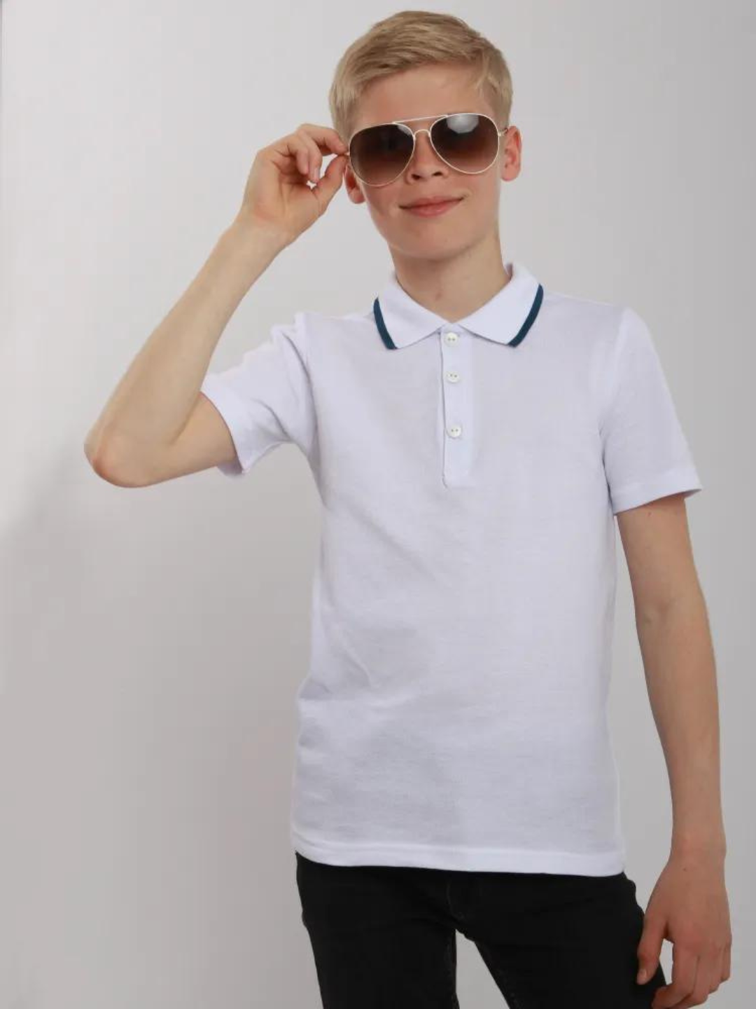 Поло , размер 7 лет, белый/синий — фото 1