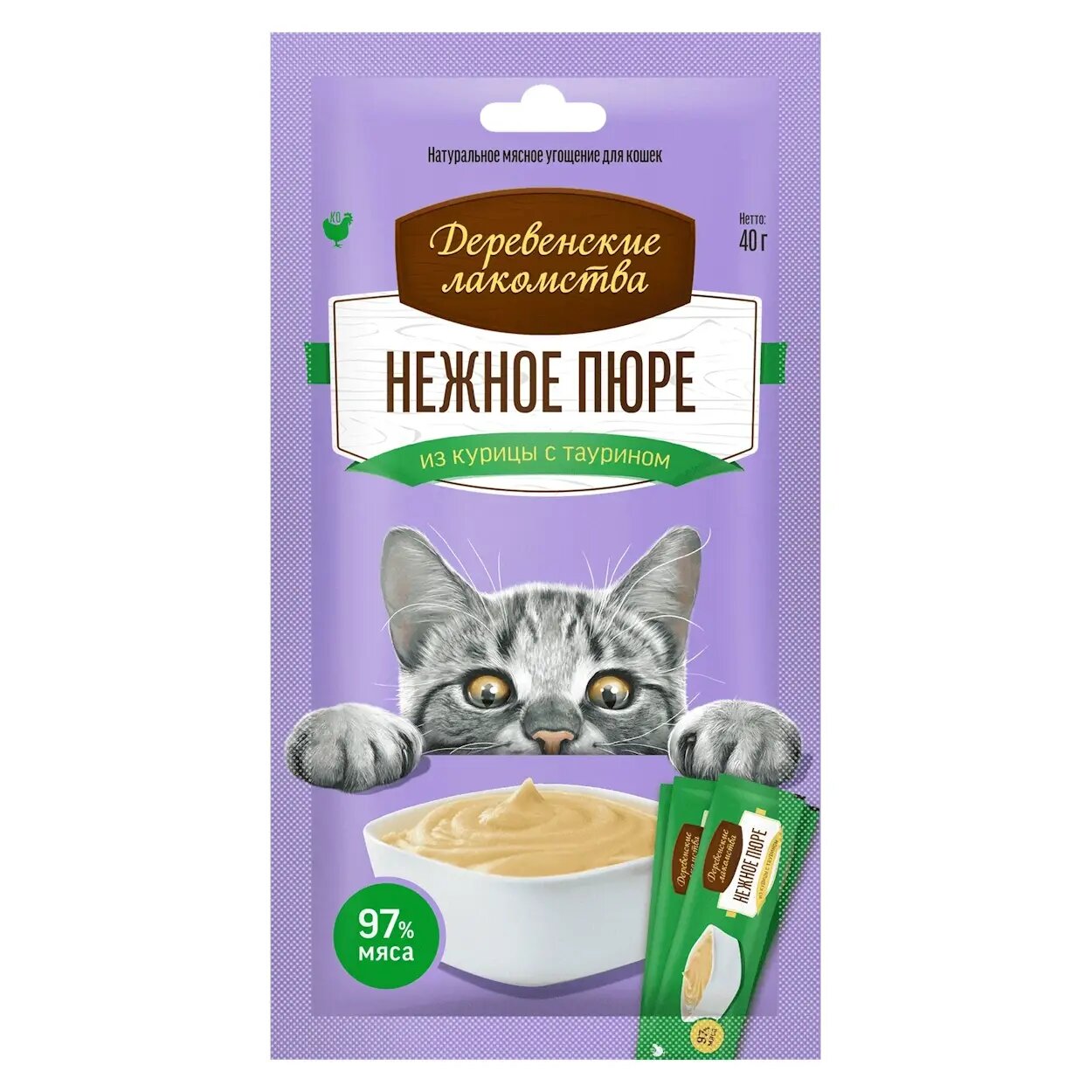 Лакомство для кошек Деревенские лакомства Нежное пюре, 40 г курица
