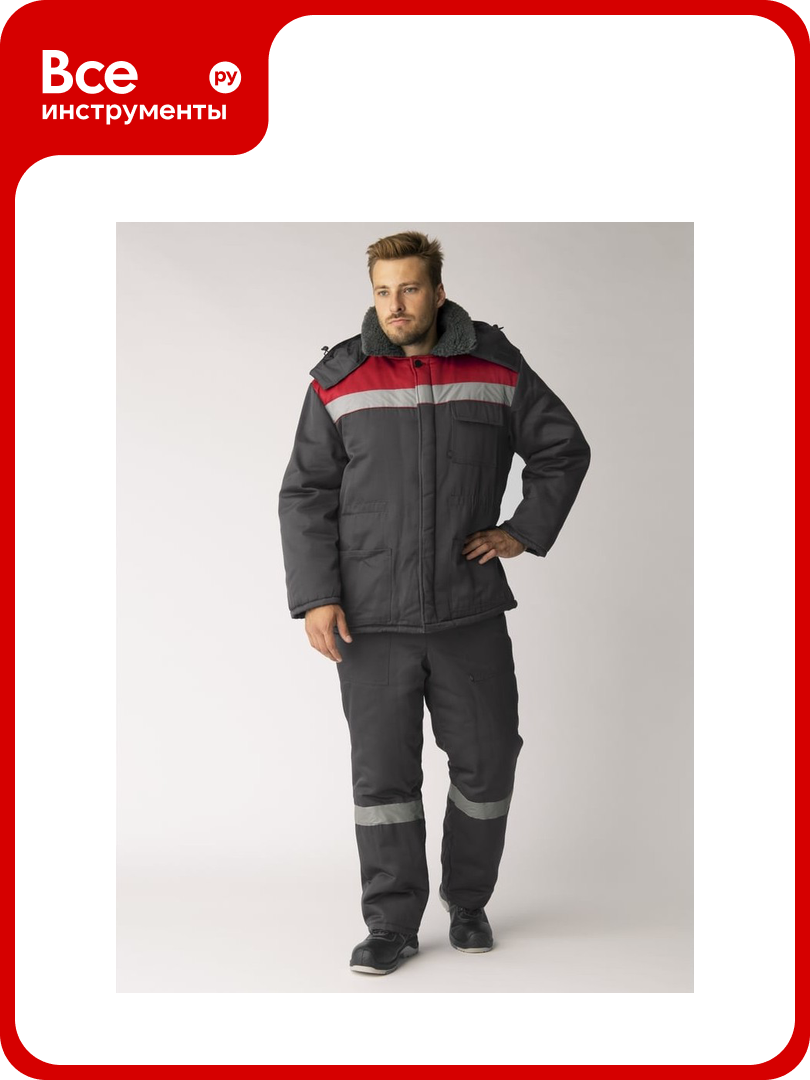 Зимний костюм с брюками Факел Труженик-Ультра темно-серый/красный 52-54 182-188 87483590.006