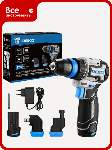 Изображение товара Аккумуляторная дрель-шуруповерт DEKO DKCD12 PRO ONE в кейсе, с 3 насадками, 12В, 2x3.0Ач 085-1320
