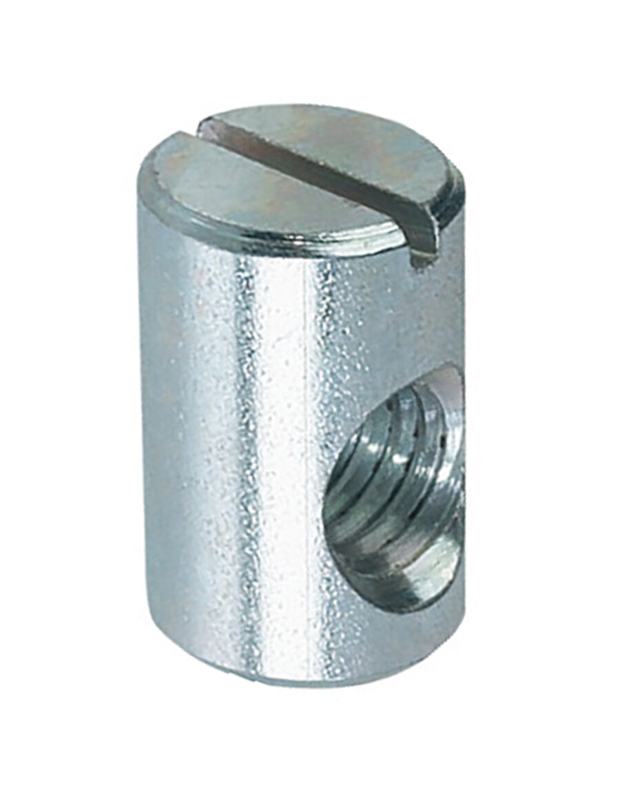 Гайка Бочонок с одним резьбовым отверстием и прямым шлицем оцинкованная сталь M6/10x18 мм