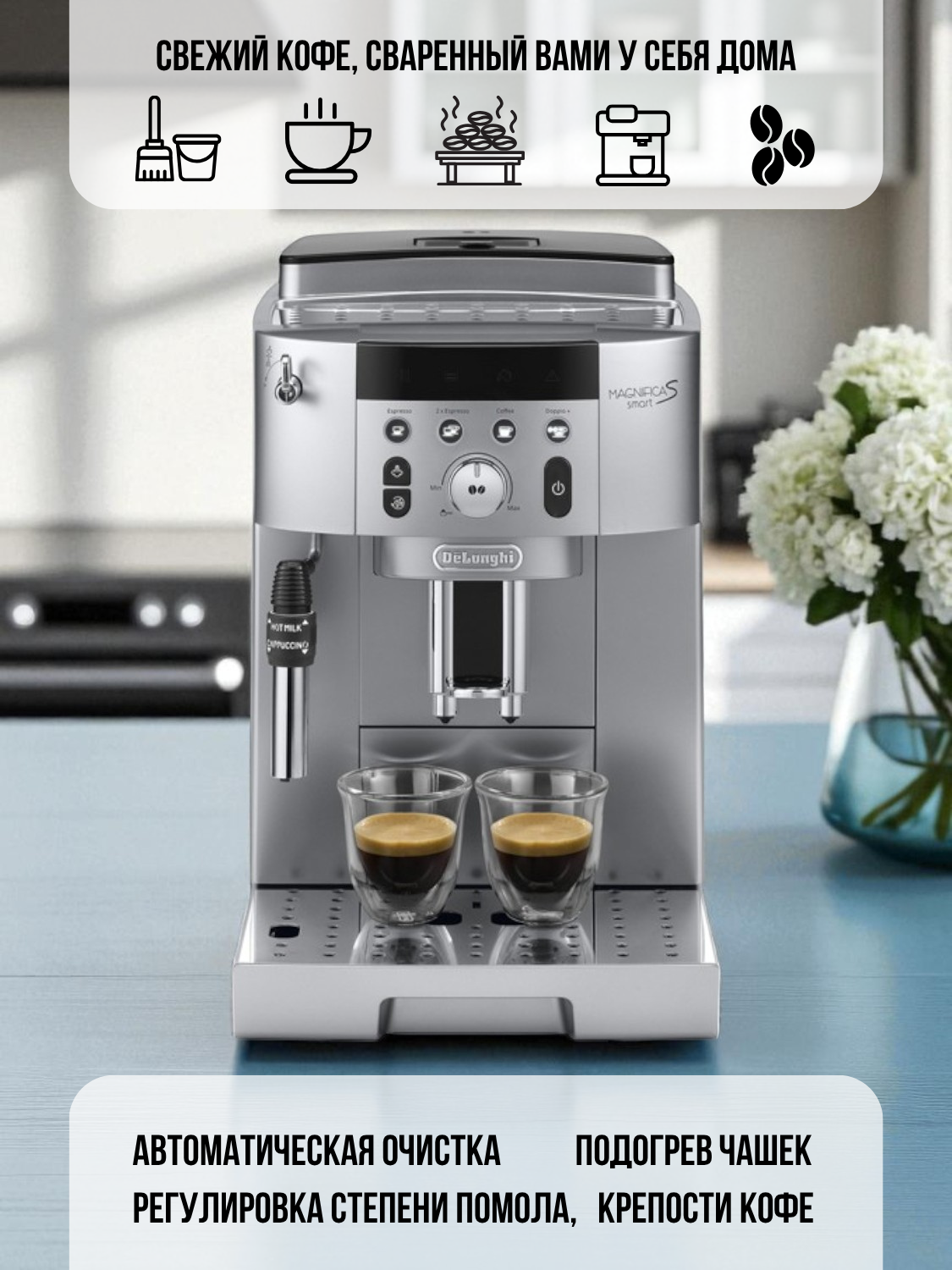 Кофемашина DeLonghi ECAM250.31. SB, автоматическая, 15 бар, капучинатор, серебристо-чёрная — фото 1