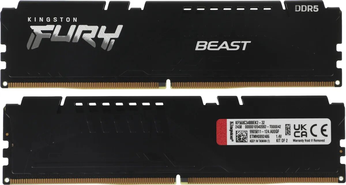 Оперативная память Kingston Fury Beast KF568C34BBEK2-32 DDR5 - 2x 16ГБ 6800МГц, DIMM, Ret