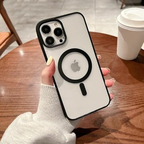 IPhone 16 Pro Max Protective Case -Magsafe Transparent Pouch, чёрние узоры
