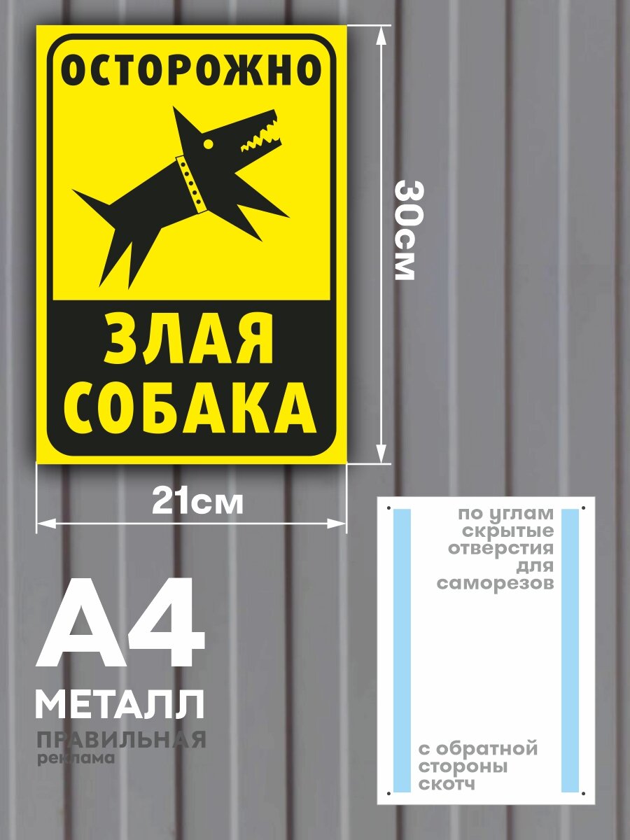 Табличка алюминиевая "Осторожно злая собака" 21х30 см. — фото 1