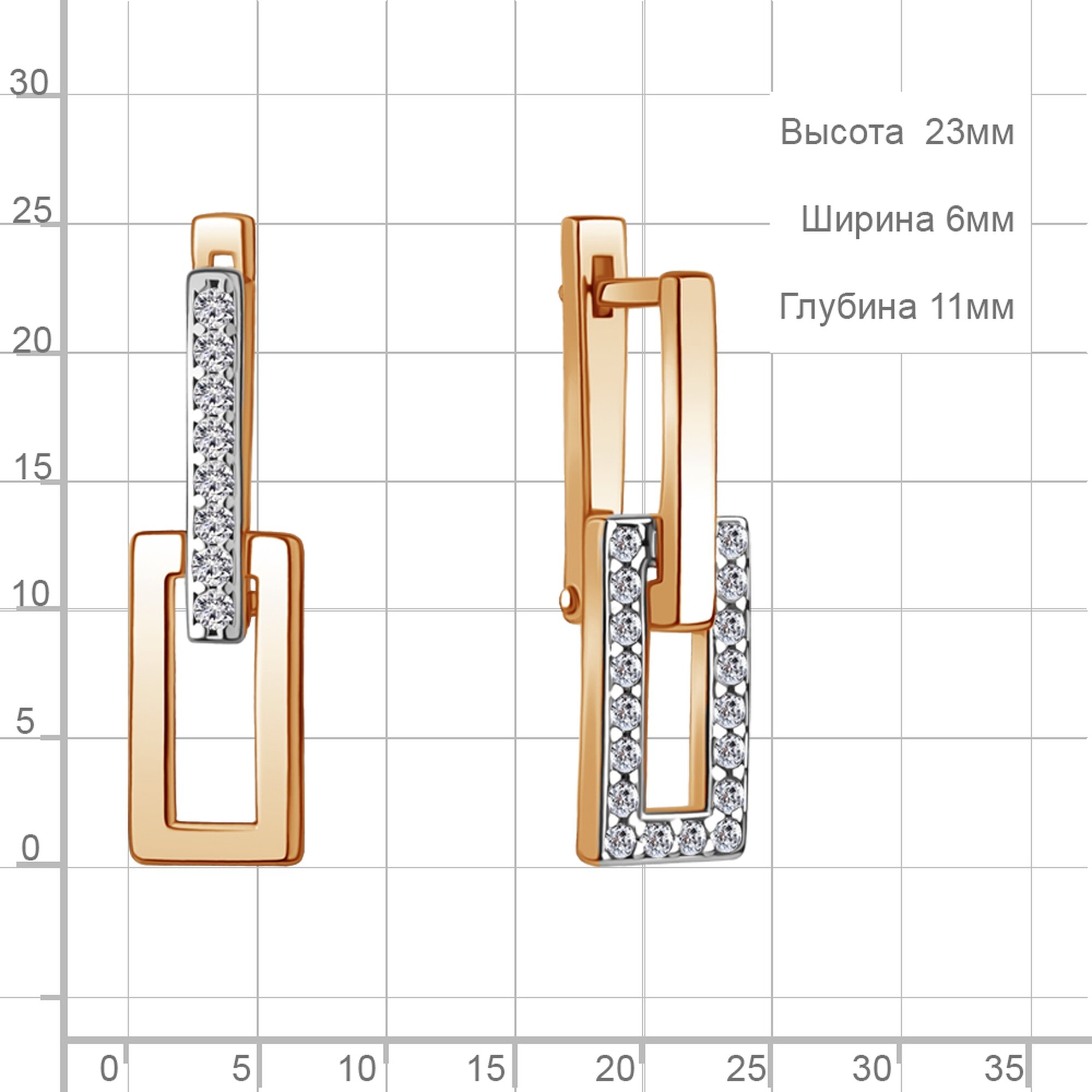 Серьги Diamant online, серебро, 925 проба, золочение, фианит, длина 2.3 см, , прозрачный — фото 1