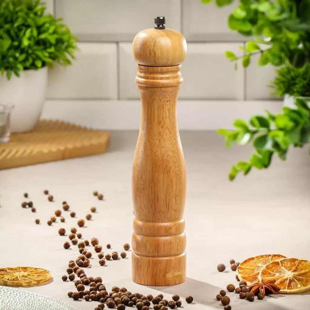 Мельница для специй КНР деревянная, 25 см, бежевая, механическая